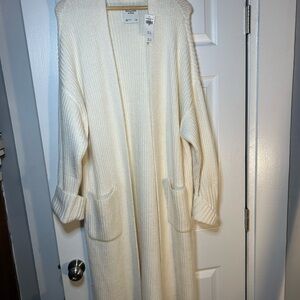 Abercrombie & Fitch Ivory Ribbed Open-Front Cardigan